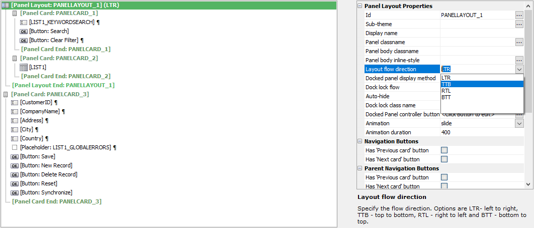 Changing the Panel Layout from LTR to TTB.